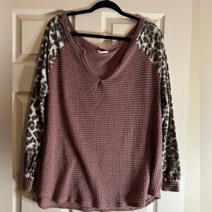 Mauve and Leopard Sweater. Plus size and meant to be flowy.